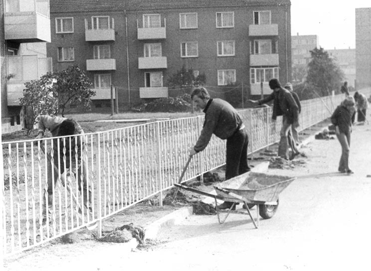 Hausgemeinschaft beim Zaunbau